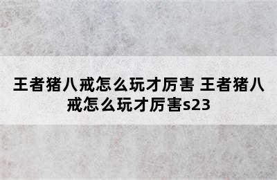 王者猪八戒怎么玩才厉害 王者猪八戒怎么玩才厉害s23